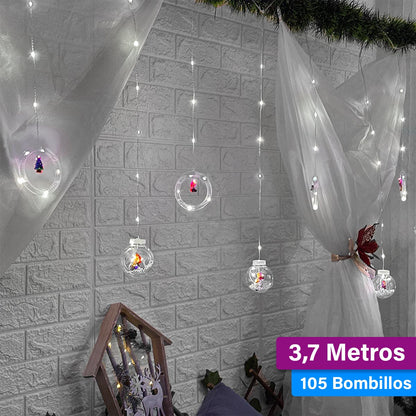 ✨ Cortina de Luces 3,7M con Aros y Esferas ✨